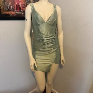 Emerald Sundae Glittering Sage Mini Dress